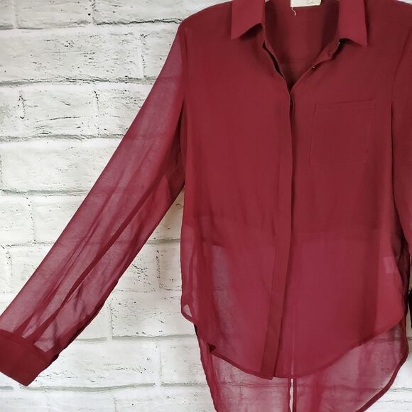 Lush sheer long sleeve blouse maroon - Picture 5 of 8